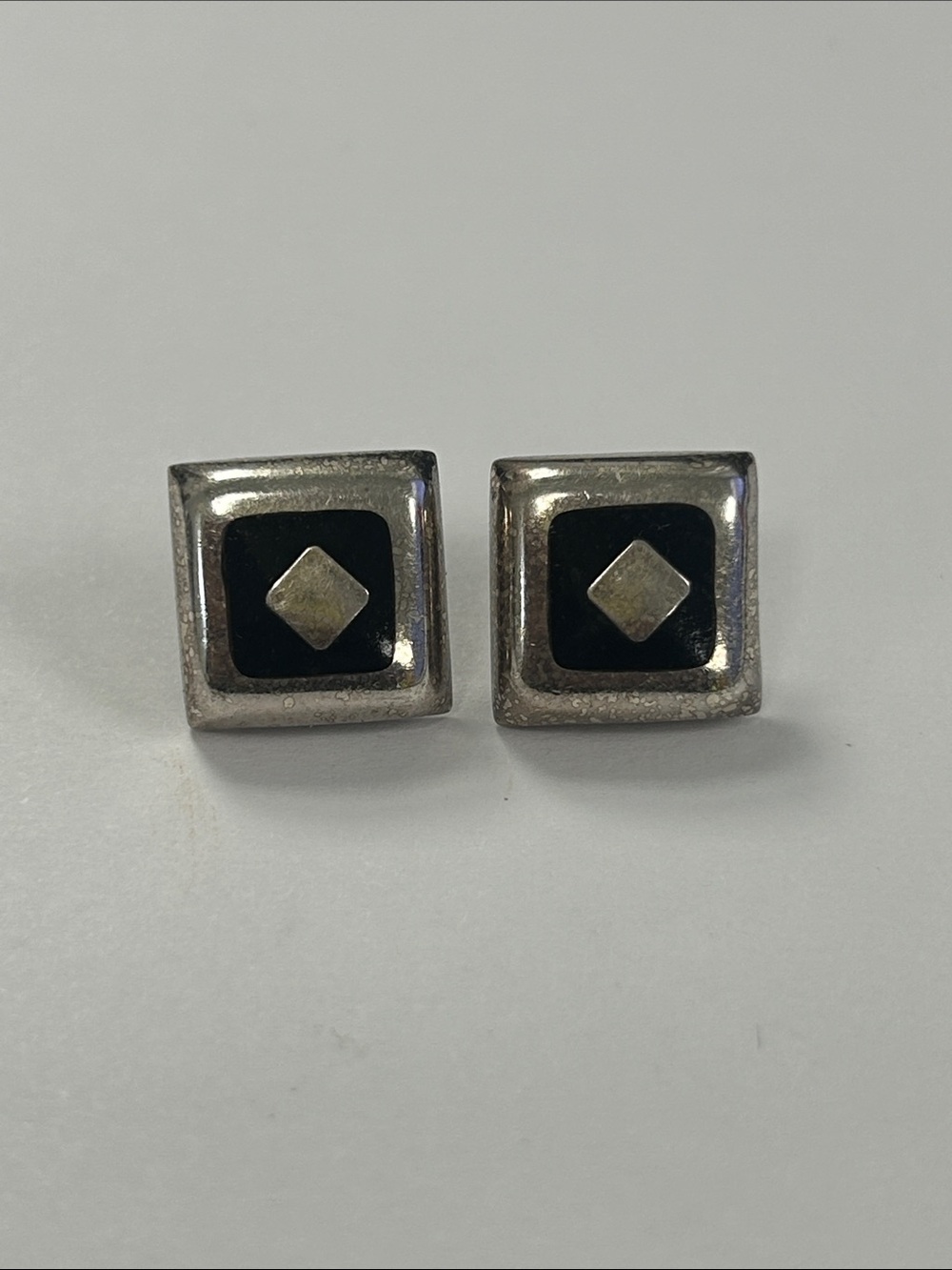 Sterling Silver Onyx Enamel Square Inlay